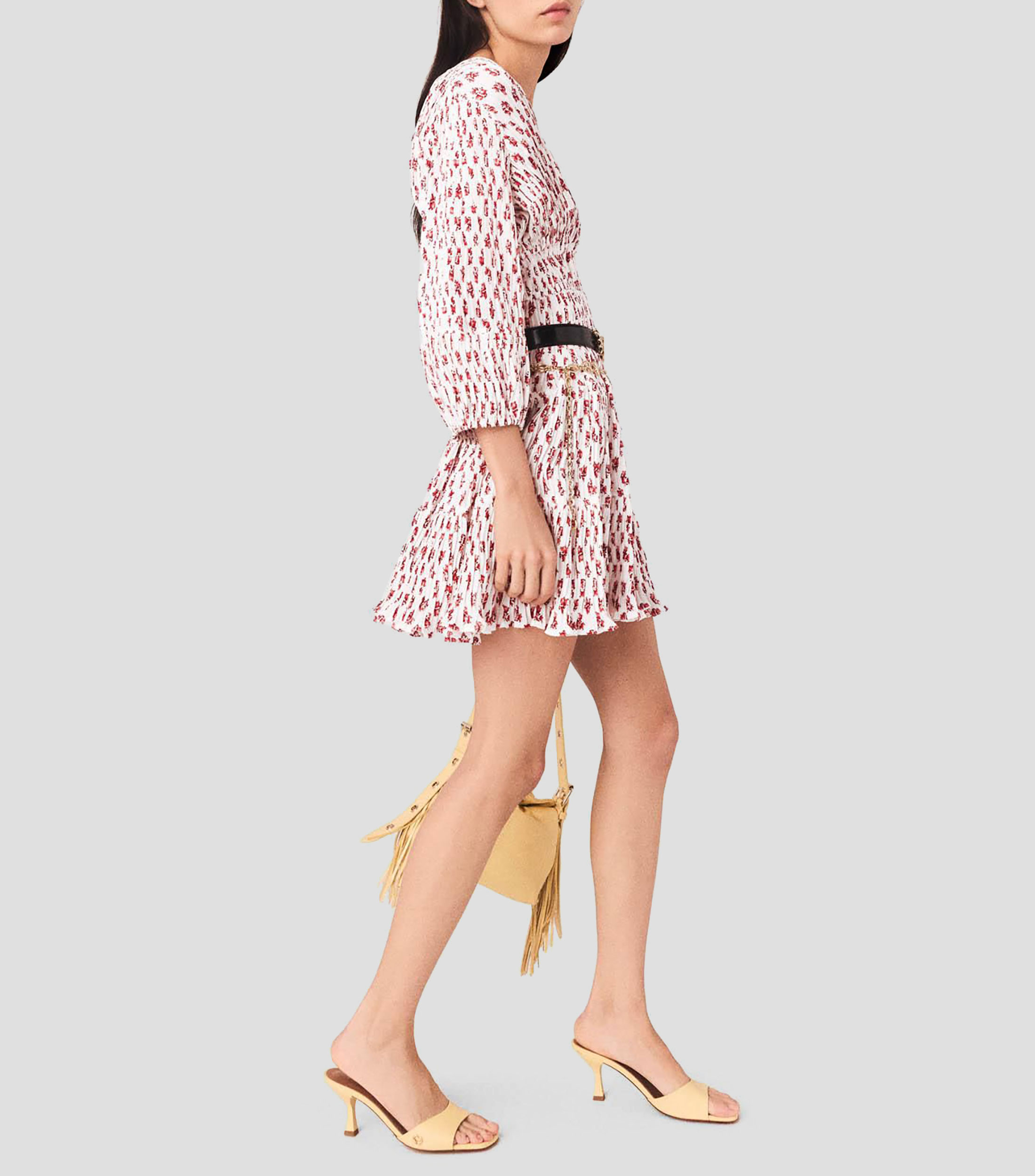 Vestido corto manga 3/4 estampado Mujer